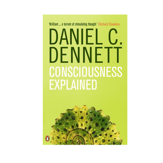 Consciousness Explained by Daniel C. Dennett, lime green Penguin paperback cover with a curled chameleon tail
